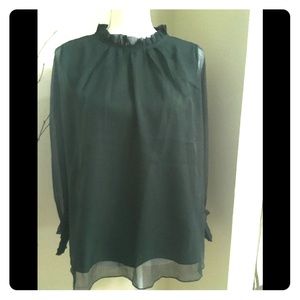 NWT Forest Green Blouse with sheer sleeves